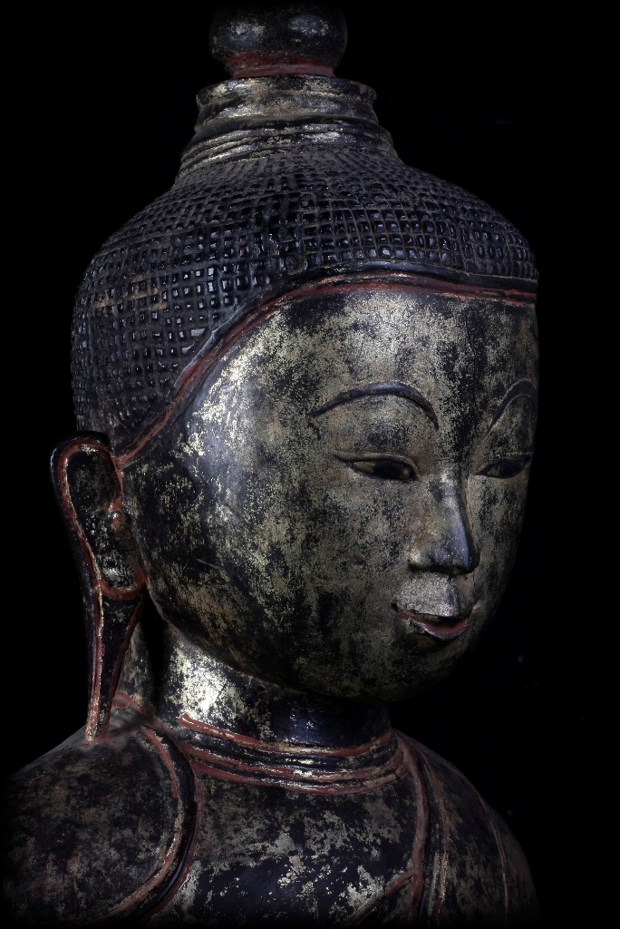 Extremely Rare 18C Wood Burma Shan Buddha #BB271